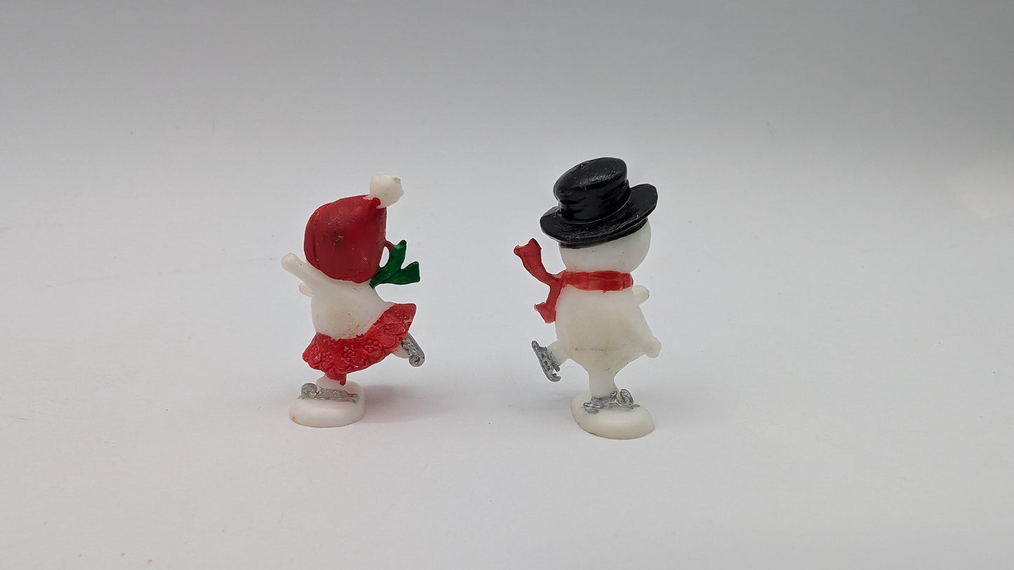 Vintage Miniature Ice Skating Snowmen Figurine Dollhouse Diorama Craft