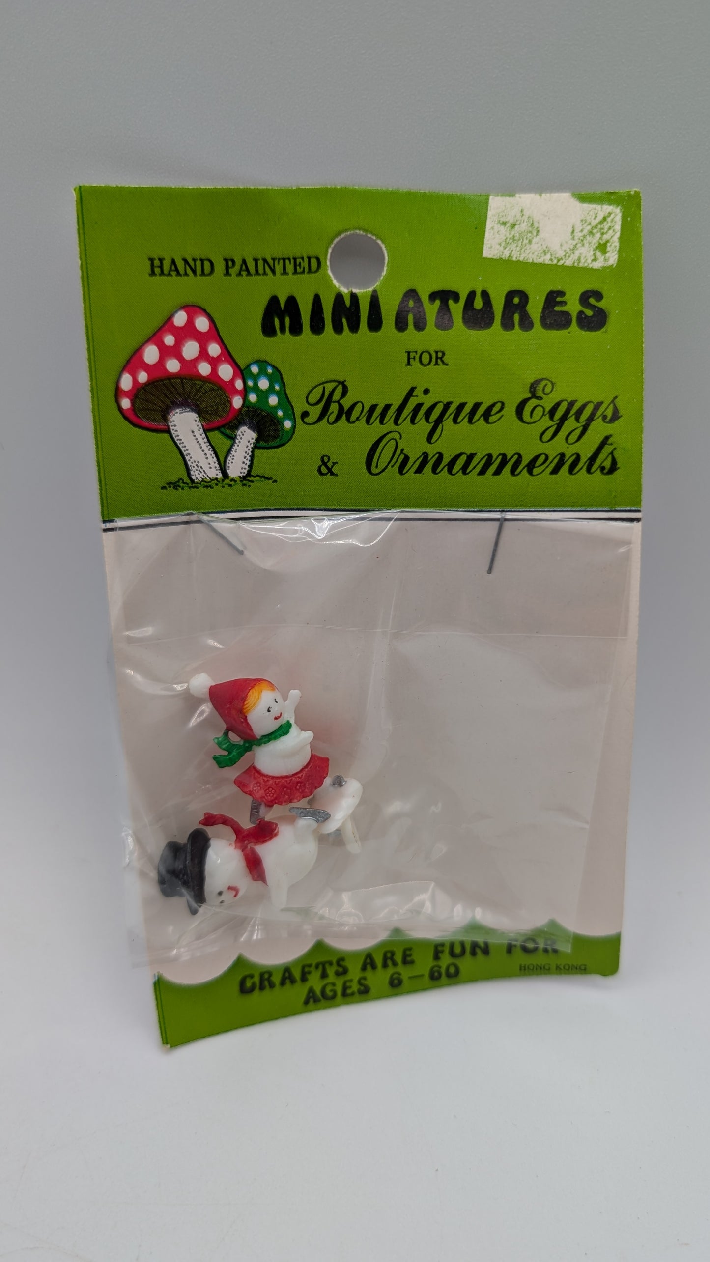 Vintage Miniature Ice Skating Snowmen Figurine Dollhouse Diorama Craft