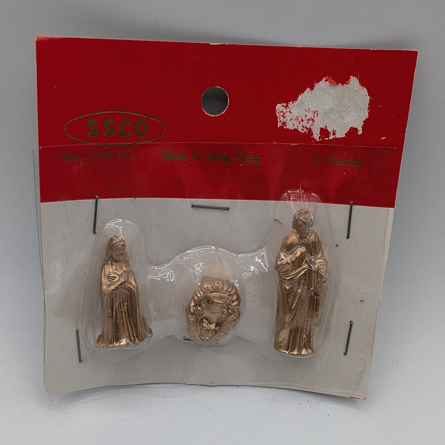 Vintage Miniature Nativity 3 Piece Mary Joseph Jesus 1.75" Plastic Gold