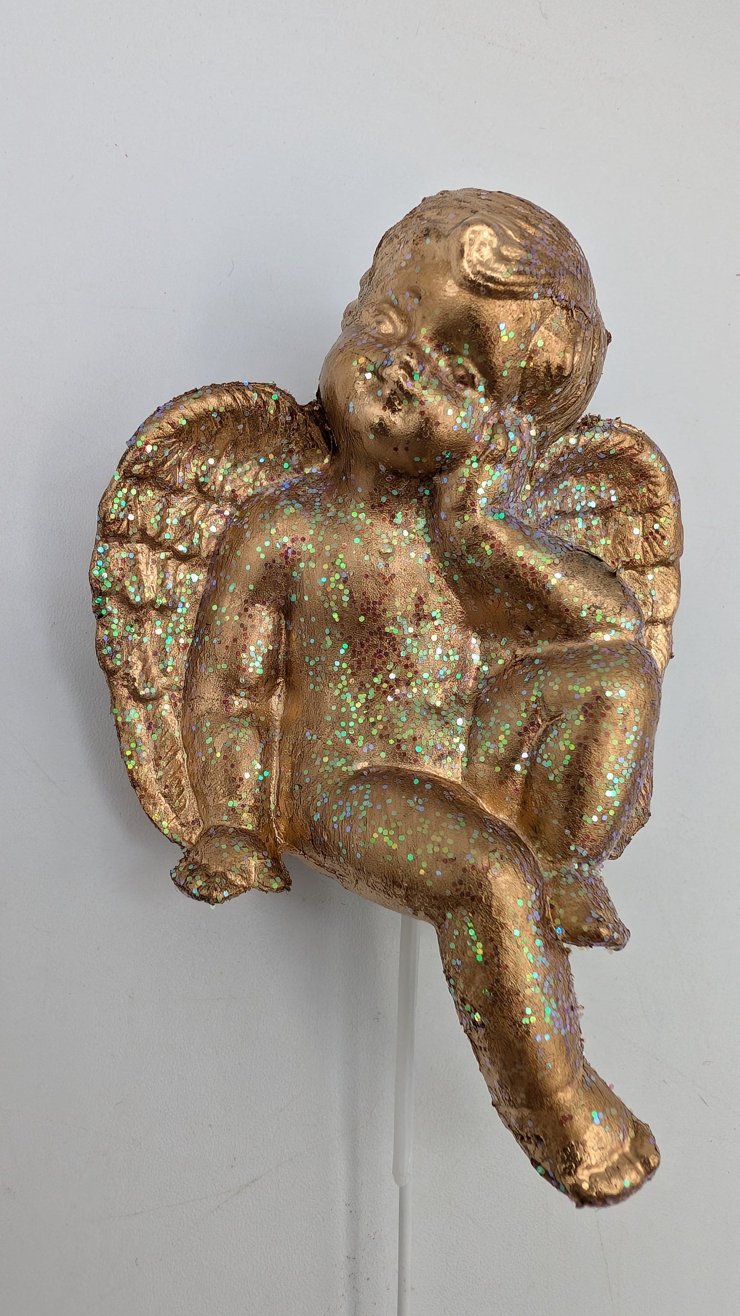 Vintage Gold Blow Mold Thinking Angel Picks with Glitter