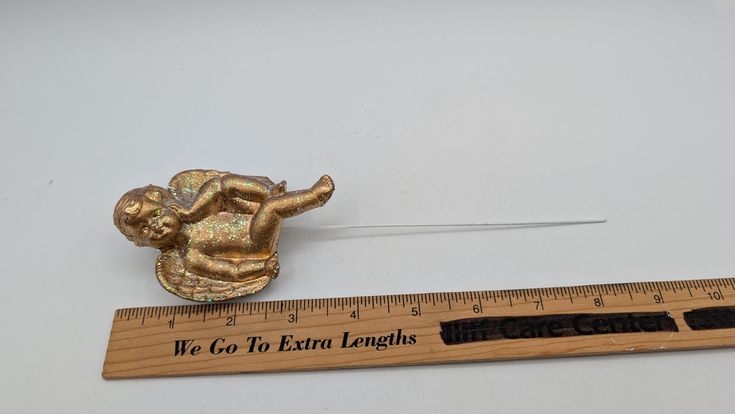 Vintage Gold Blow Mold Thinking Angel Picks with Glitter