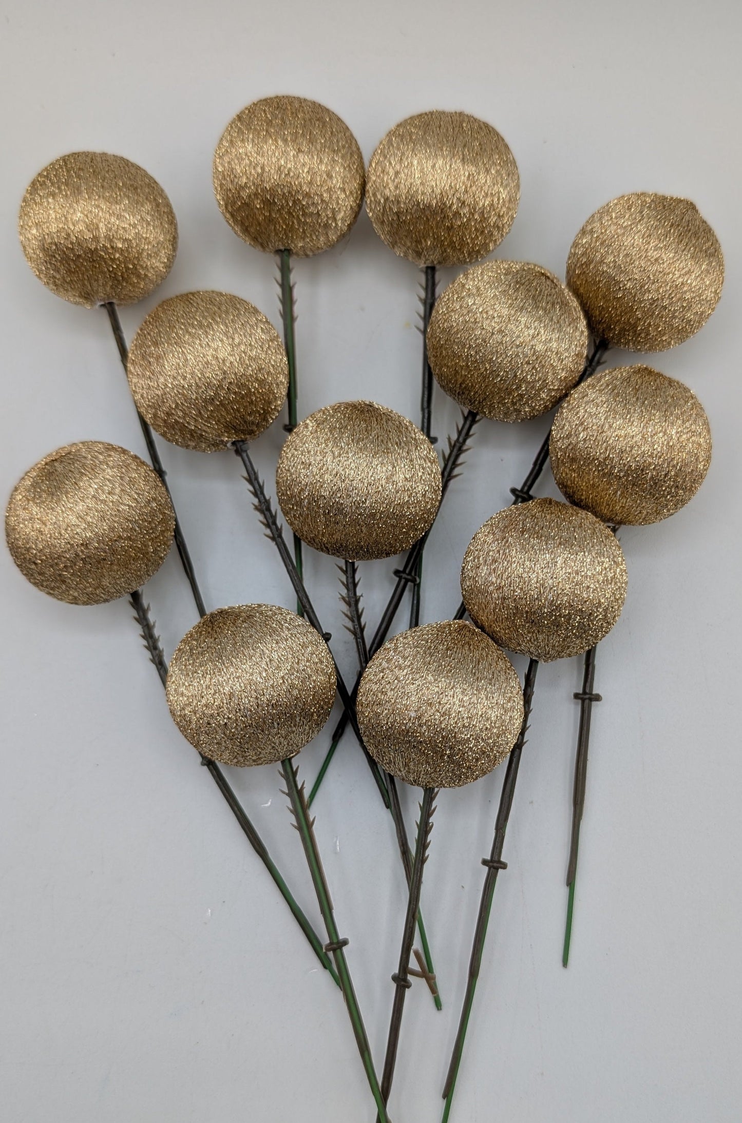 12 Pack of Vintage Gold Tinsel Ball Picks