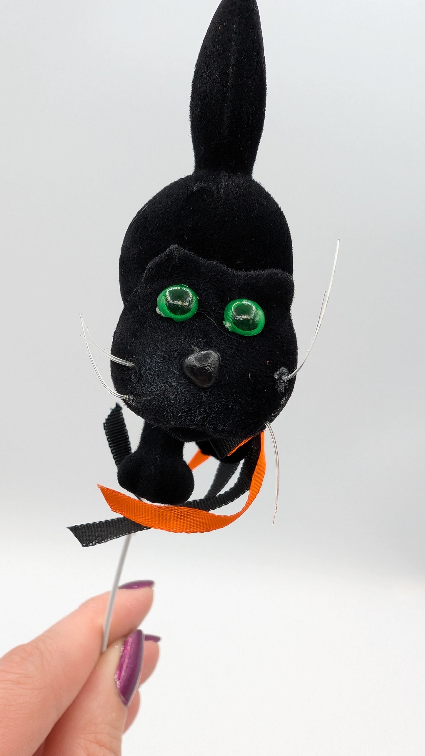 Flocked Halloween Black Cat Pick