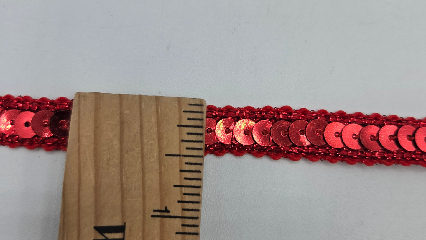 1/2 Inch Red Braided Sequin Trim