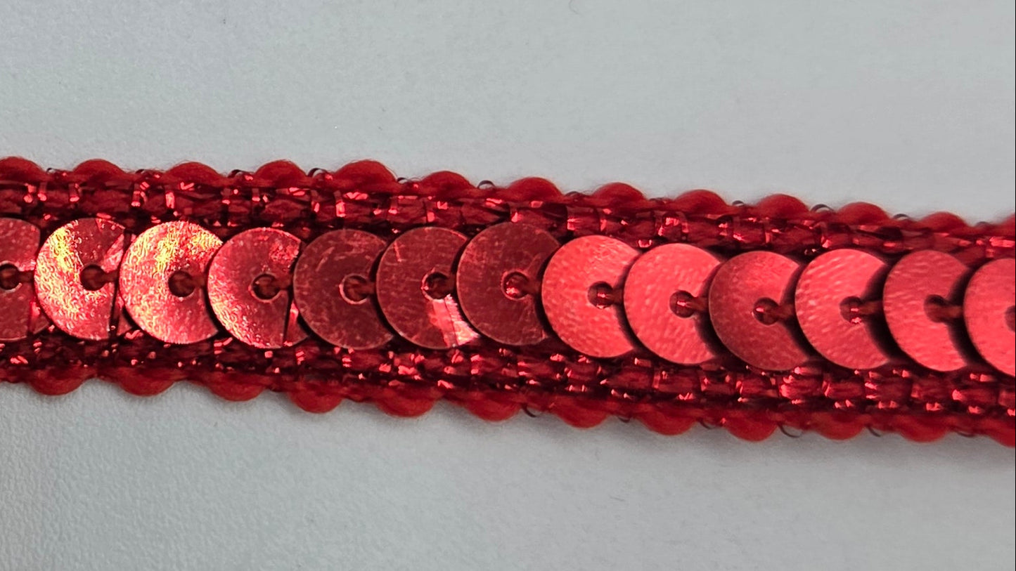 1/2 Inch Red Braided Sequin Trim