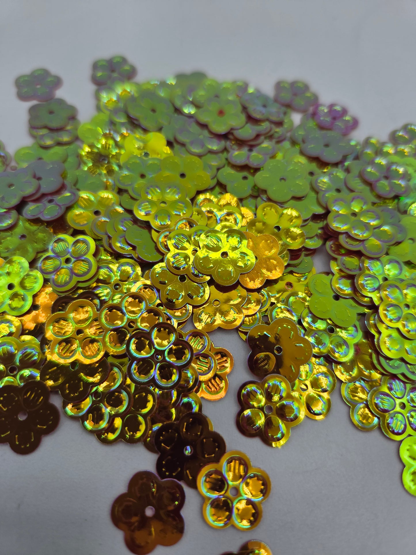12 mm Multichrome Flower Sequins Red, Gold, Orange, & Green
