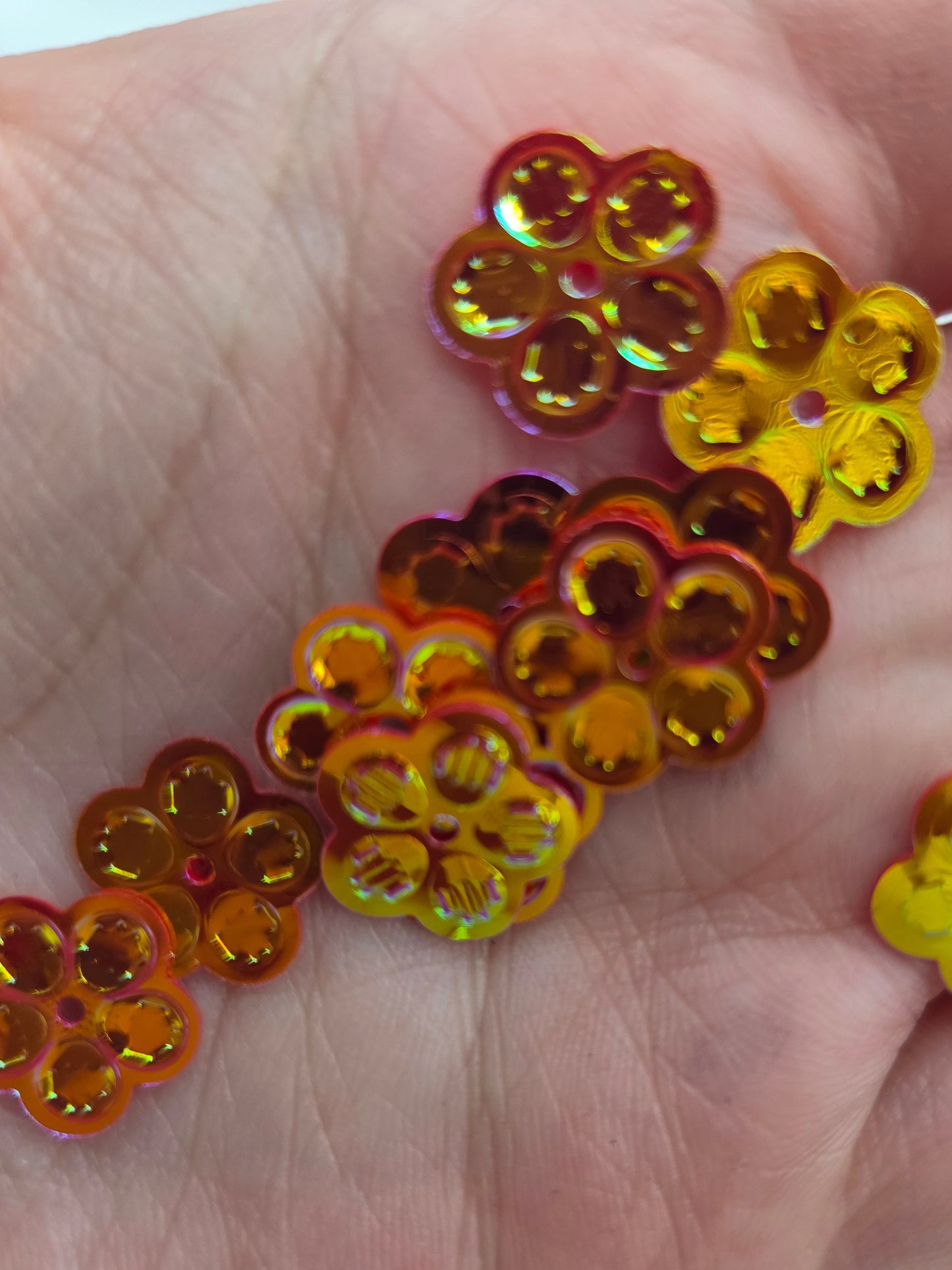 12 mm Multichrome Flower Sequins Red, Gold, Orange, & Green