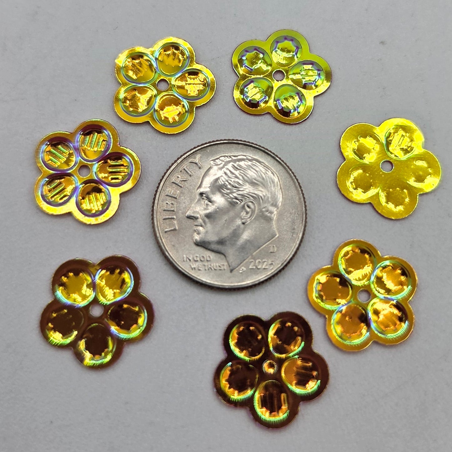 12 mm Multichrome Flower Sequins Red, Gold, Orange, & Green