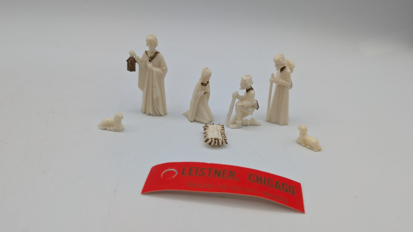 Vintage Miniature Nativity 7 Piece Mary Joseph Jesus 1.75" Plastic