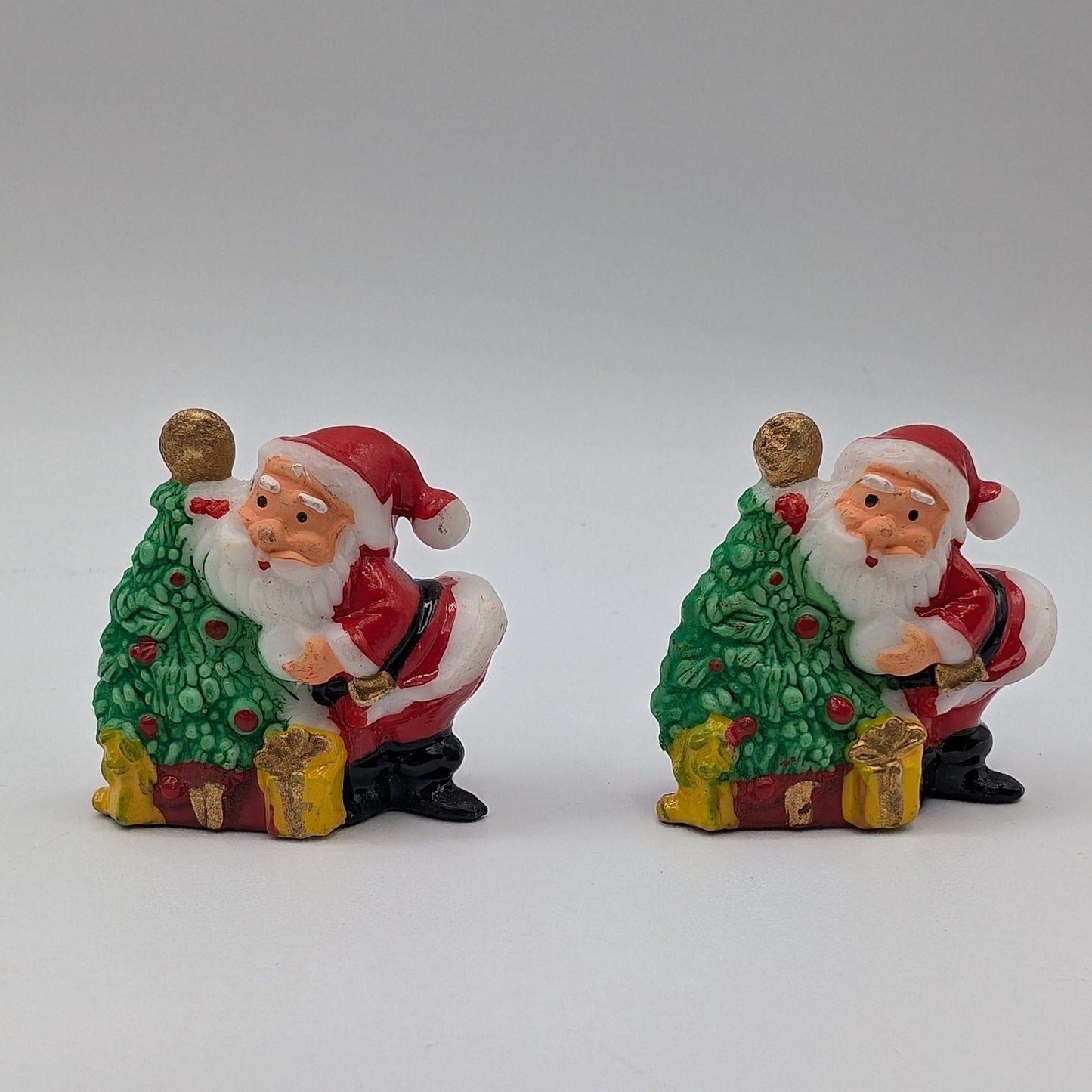 Vintage Miniature Santa and Christmas Tree Figurine Diorama Dollhouse Ornament Craft Plastic