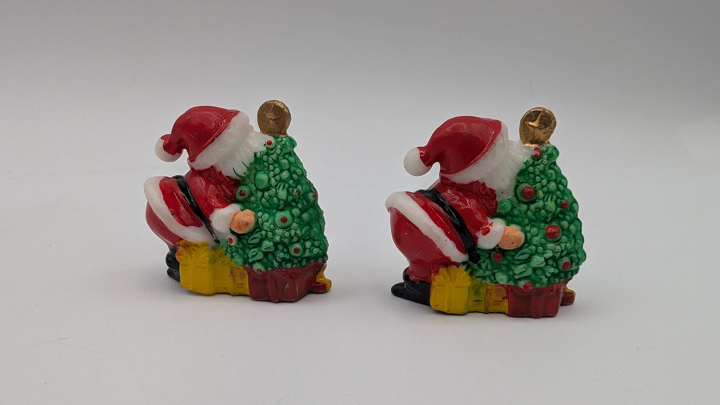 Vintage Miniature Santa and Christmas Tree Figurine Diorama Dollhouse Ornament Craft Plastic