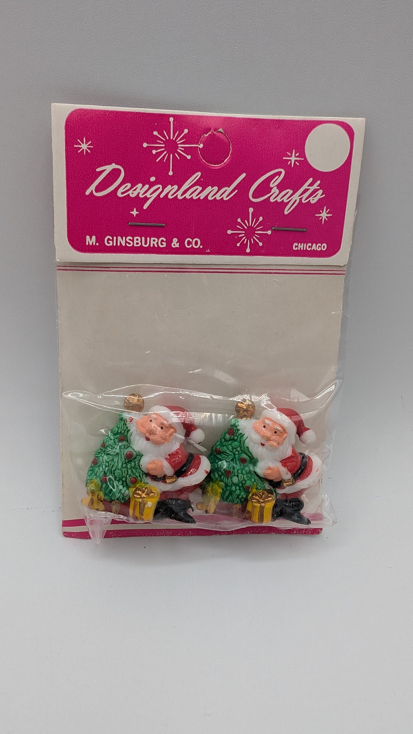 Vintage Miniature Santa and Christmas Tree Figurine Diorama Dollhouse Ornament Craft Plastic