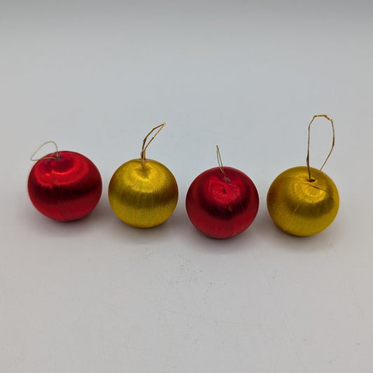 Small Gold and Red 30mm Satin Covered Ornaments