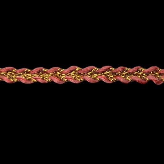 1/4 inch Salmon and Gold Metallic Braided Trim Ribbon Japan