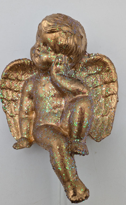 Vintage Gold Blow Mold Thinking Angel Picks with Glitter