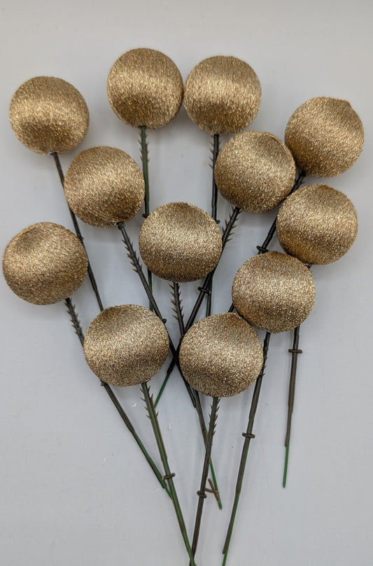 12 Pack of Vintage Gold Tinsel Ball Picks