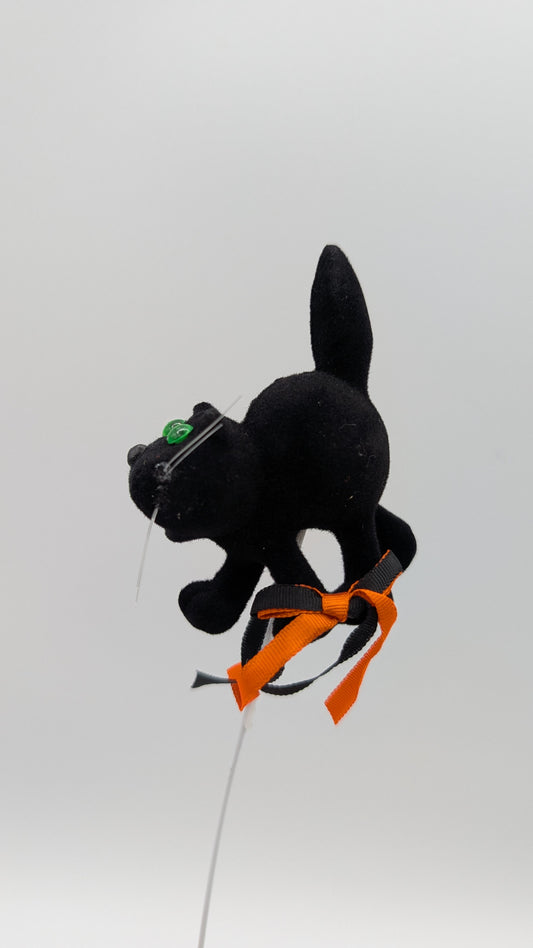 Flocked Halloween Black Cat Pick