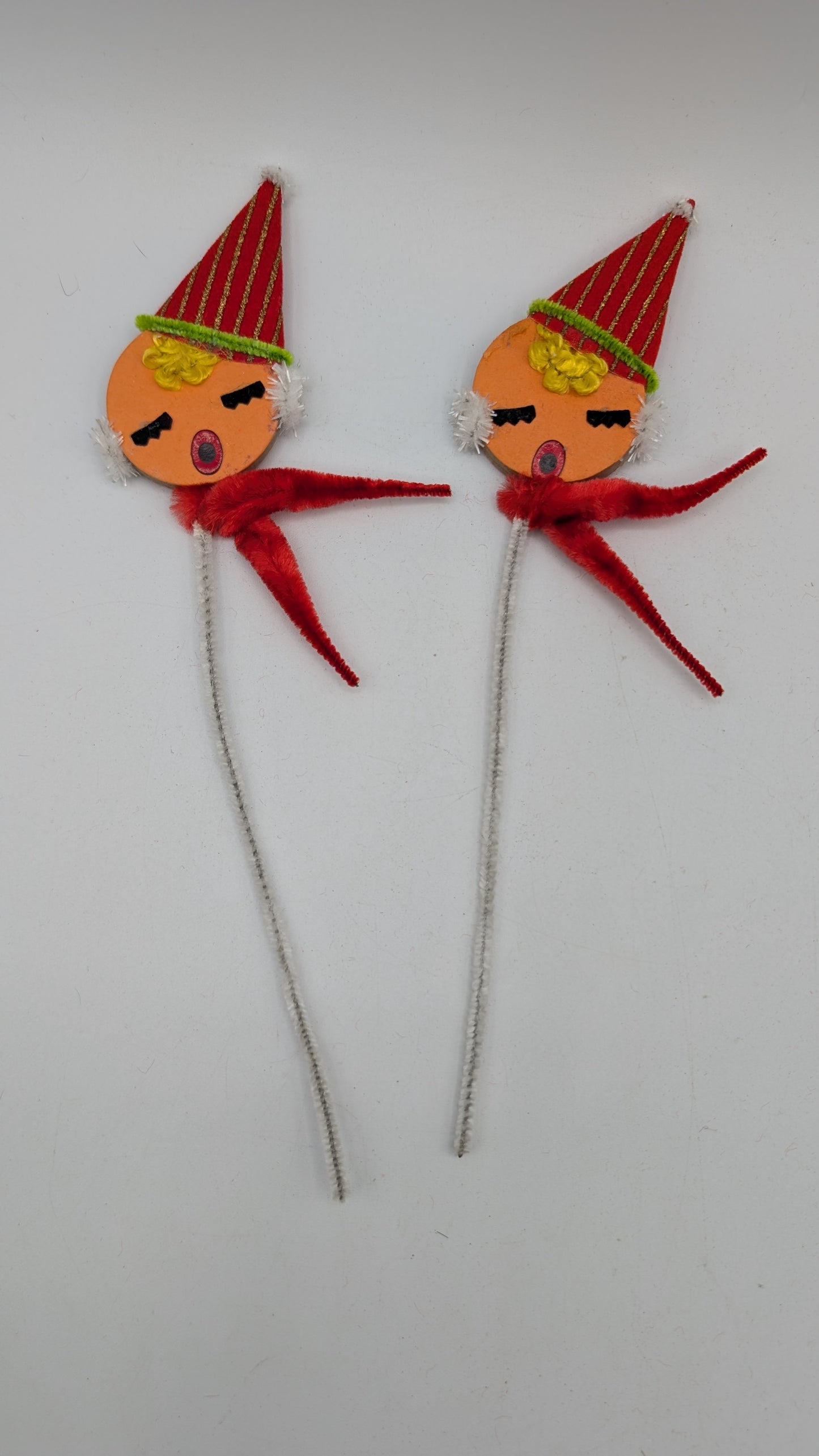Vintage Christmas Chenille Pipe Cleaner Picks Japan Singing Caroler