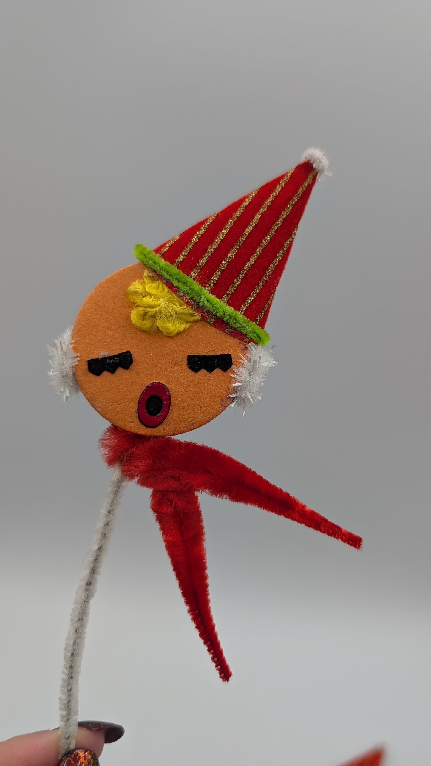 Vintage Christmas Chenille Pipe Cleaner Picks Japan Singing Caroler