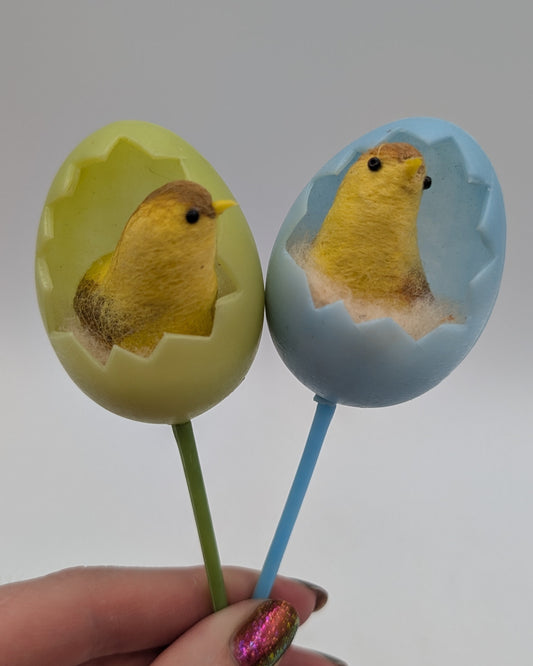Vintage Spun Cotton Easter Chick Picks – Mid-Century Japan Cracked Egg Floral Picks