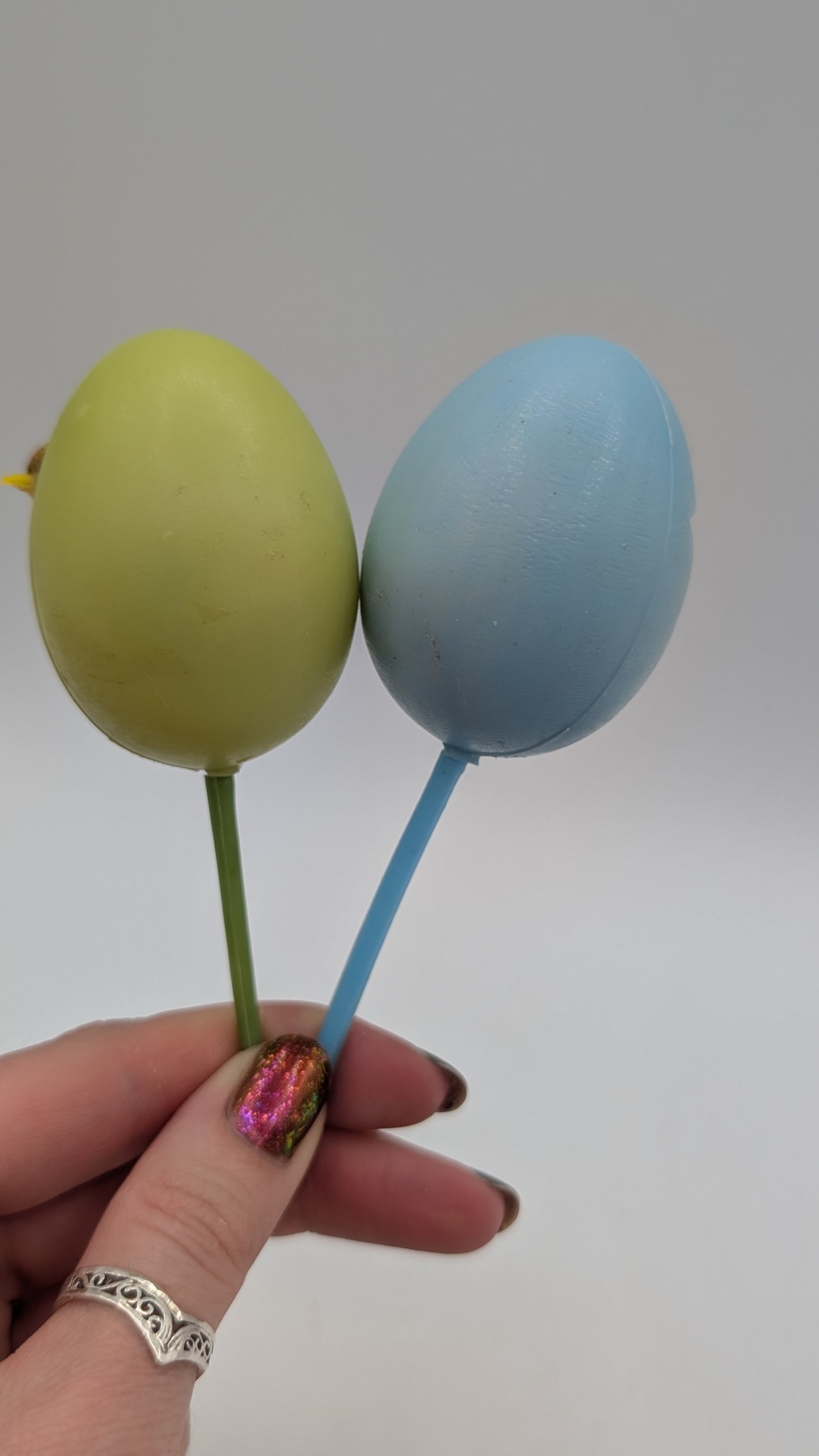 Vintage Spun Cotton Easter Chick Picks – Mid-Century Japan Cracked Egg Floral Picks