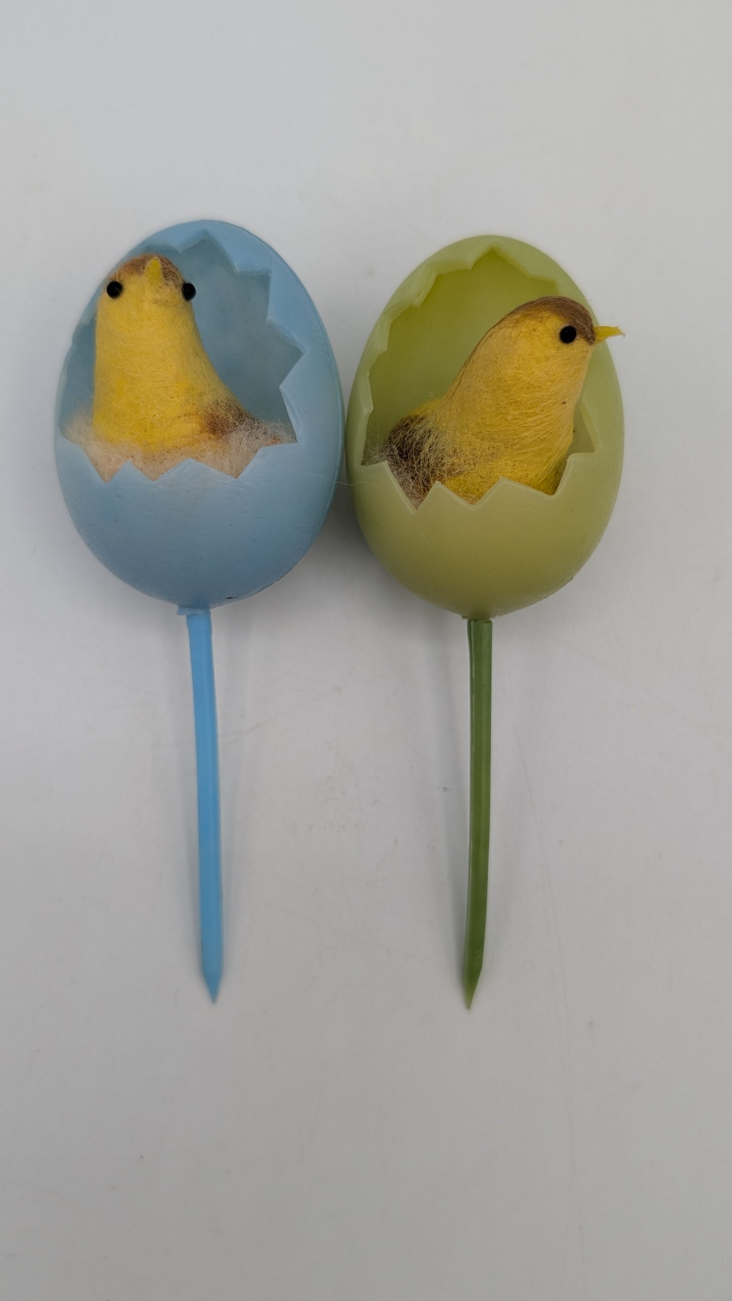 Vintage Spun Cotton Easter Chick Picks – Mid-Century Japan Cracked Egg Floral Picks